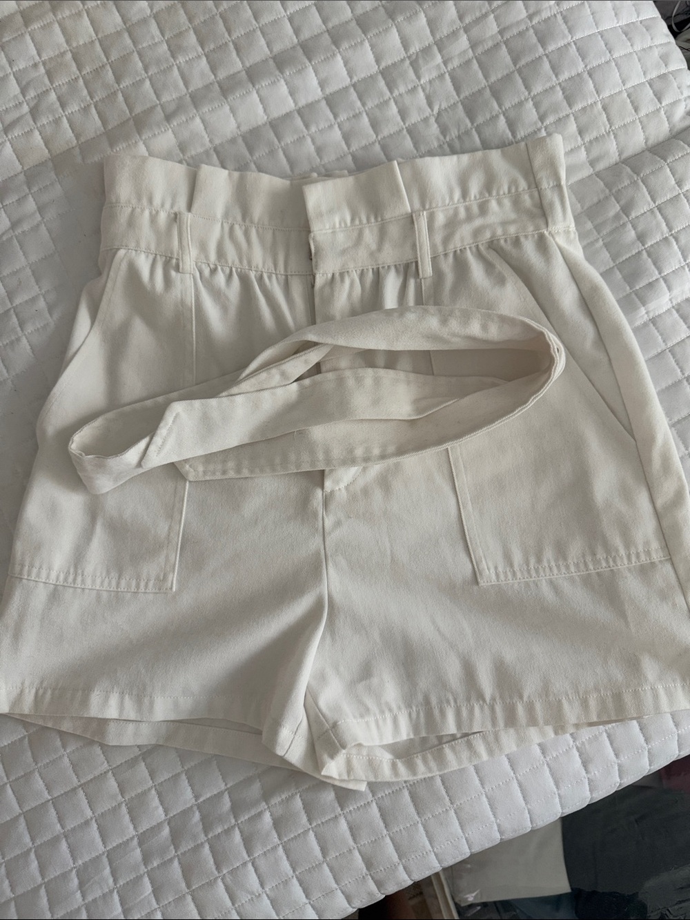 BB Dakota by Steve Madden Cream High Waist Paperbag Shorts with Tie Belt